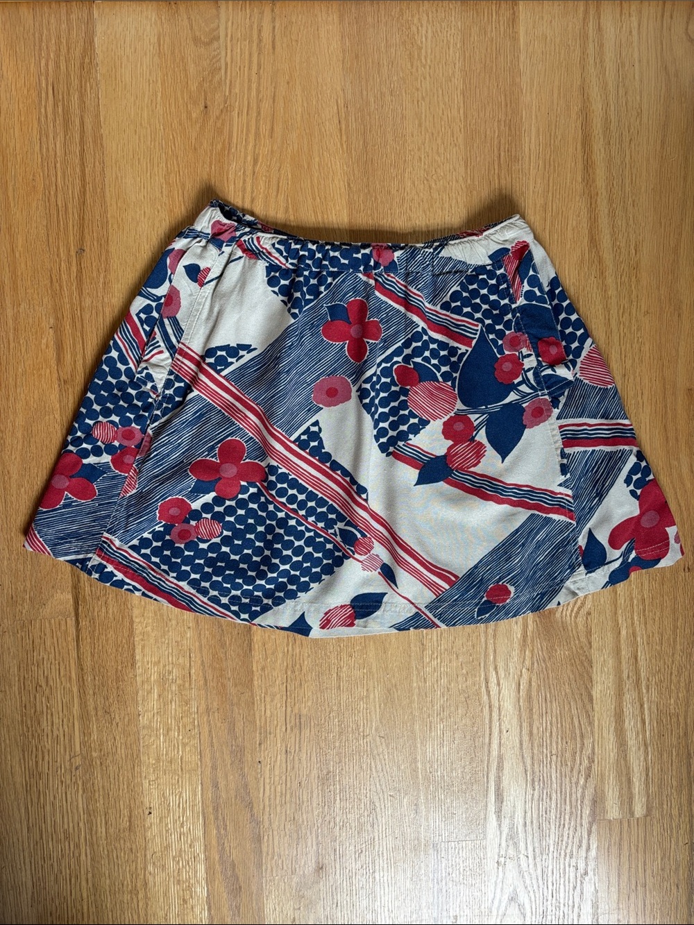 Cooperative Floral & Geometric Mini Circle Skirt in Navy, Ivory, Red Pockets S